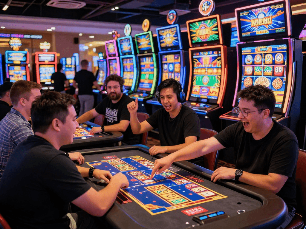 Excited players at a casino table showcasing vibrant games and energy at https://mb66i.com/ for an engaging gambling experience.